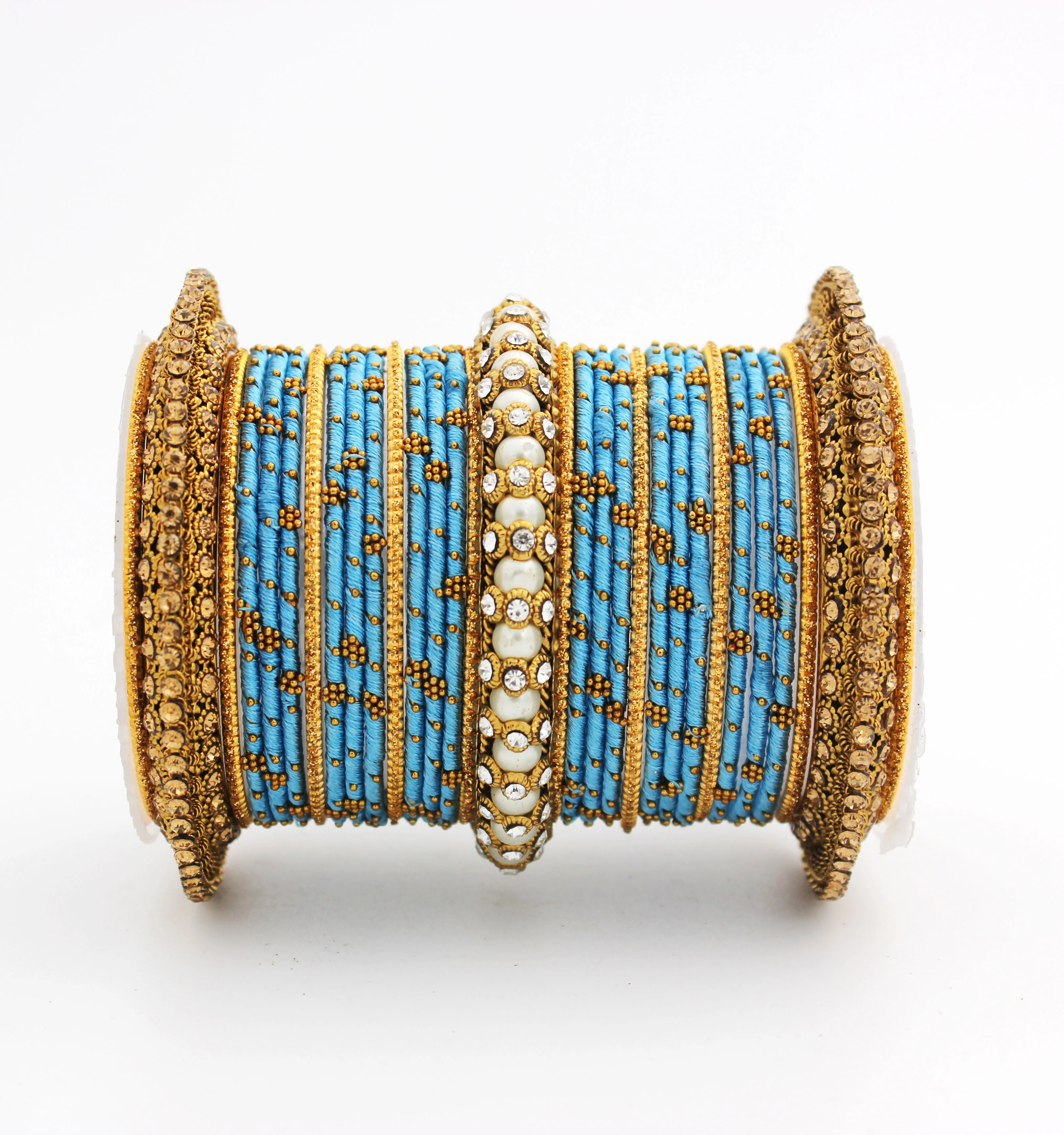 Traditional Thread bangle set with Pearl centre kada by Leshya - Image 28