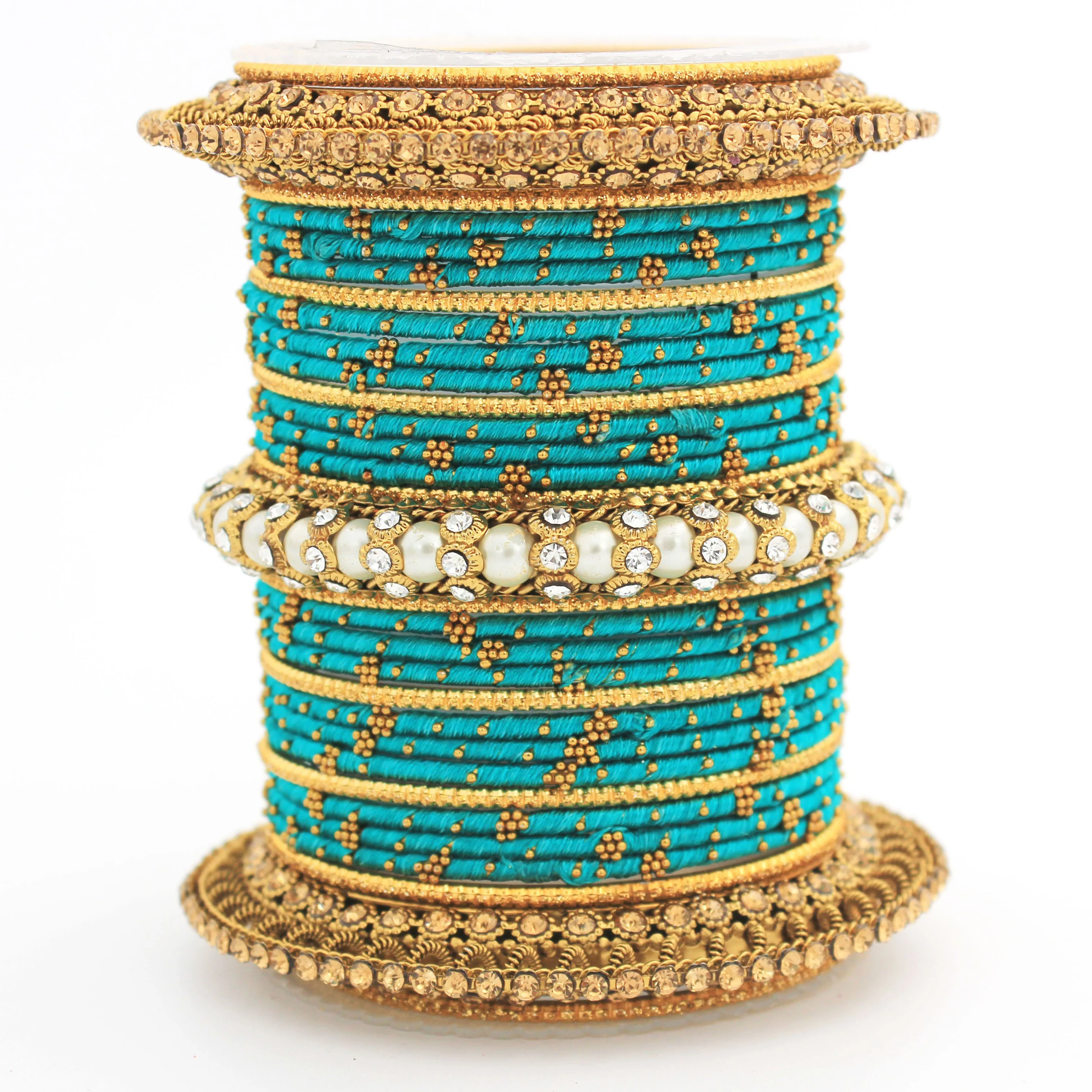 Traditional Thread bangle set with Pearl centre kada by Leshya - Image 32