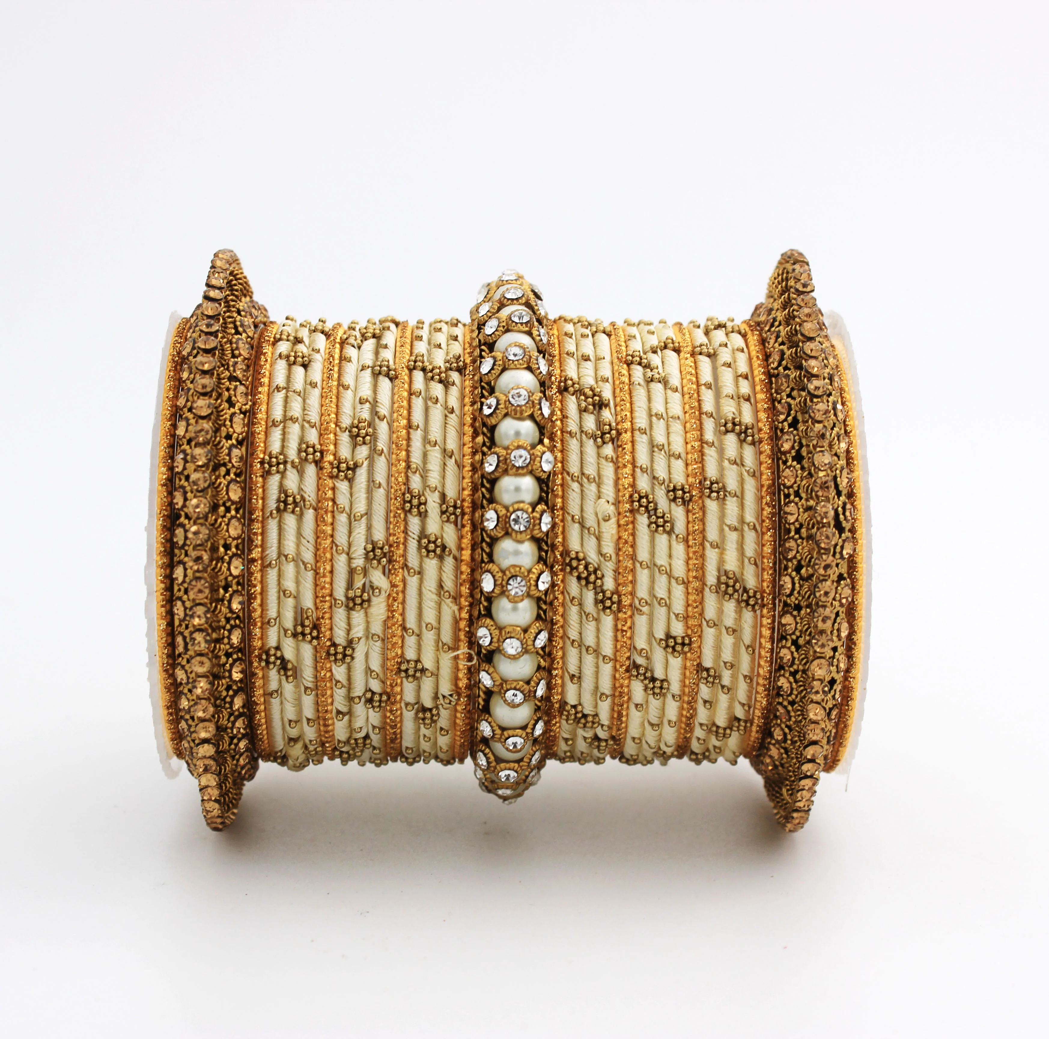 Traditional Thread bangle set with Pearl centre kada by Leshya - Image 6