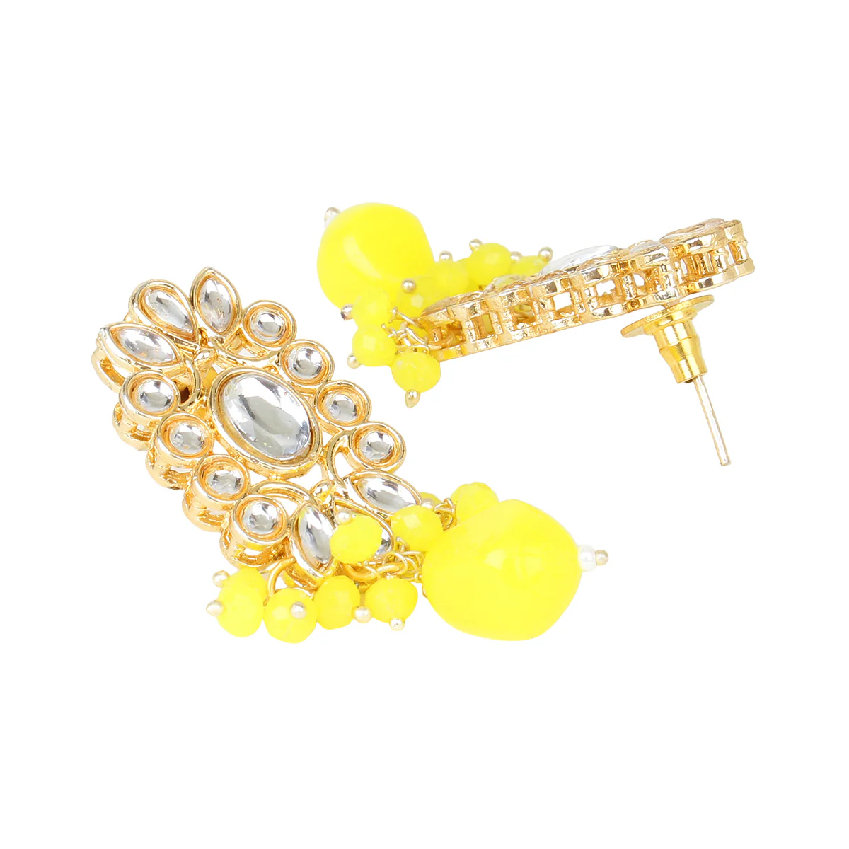 Yellow Kundan Beaded Necklace with Earring & Maang Tikka by Leshya - Image 3